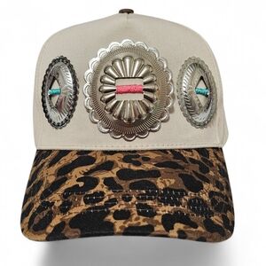 Concho Trucker Hat With Pink And Teal Sticking